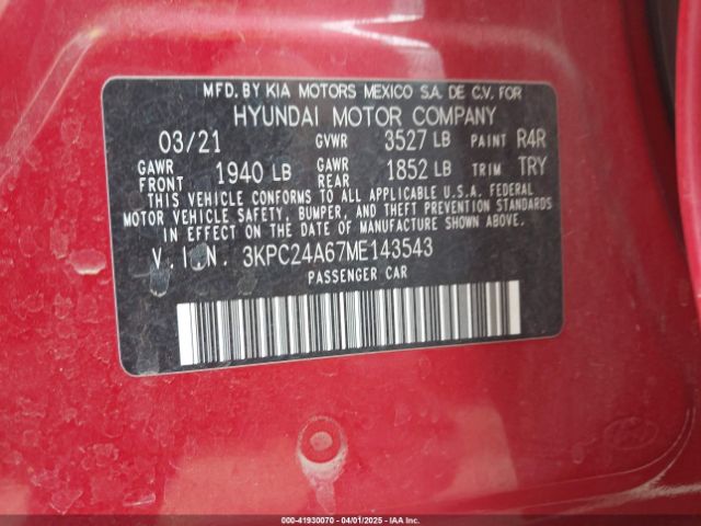 3KPC24A67ME143543 Hyundai ACCENT SE