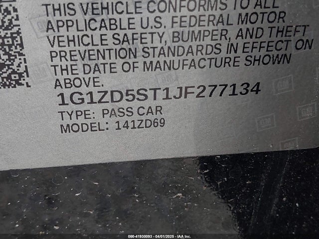 1G1ZD5ST1JF277134 Chevrolet MALIBU LT