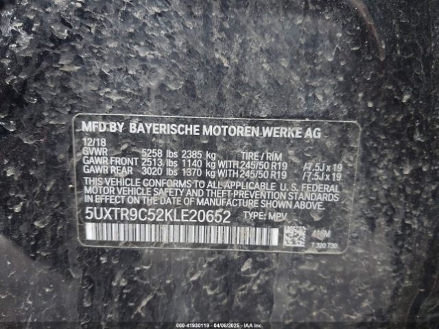5UXTR9C52KLE20652 BMW X3 Xdrive30i