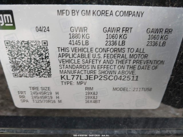 KL77LJEP2SC042511 Chevrolet Trax Fwd 2rs