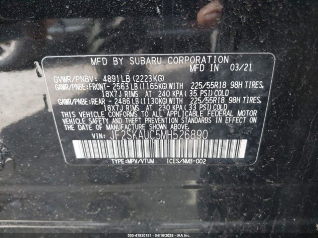 JF2SKAUC5MH526890 Subaru Forester Limited