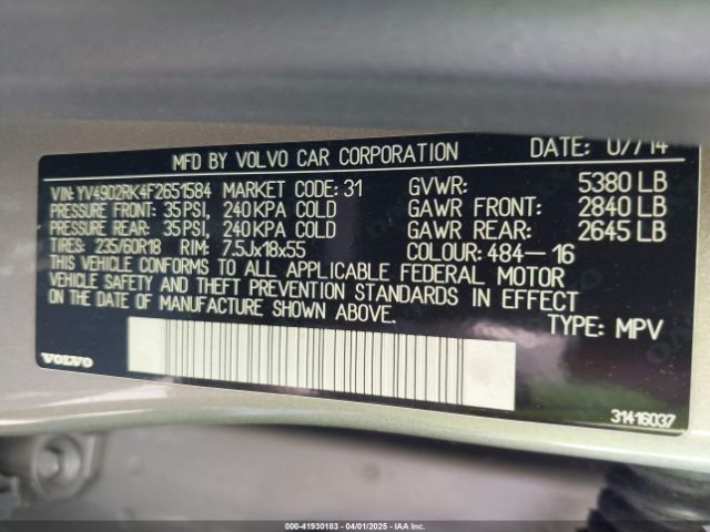 YV4902RK4F2651584 Volvo Xc60 T6