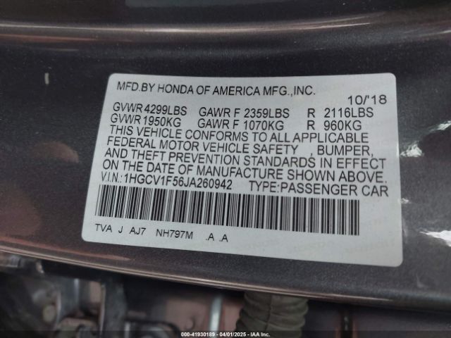1HGCV1F56JA260942 Honda Accord Ex-l