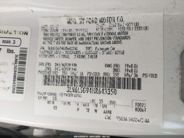 3LN6L5G94HR643350 Lincoln Mkz Black Label