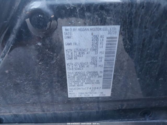 5N1AT2MT9LC743847 Nissan Rogue S Fwd