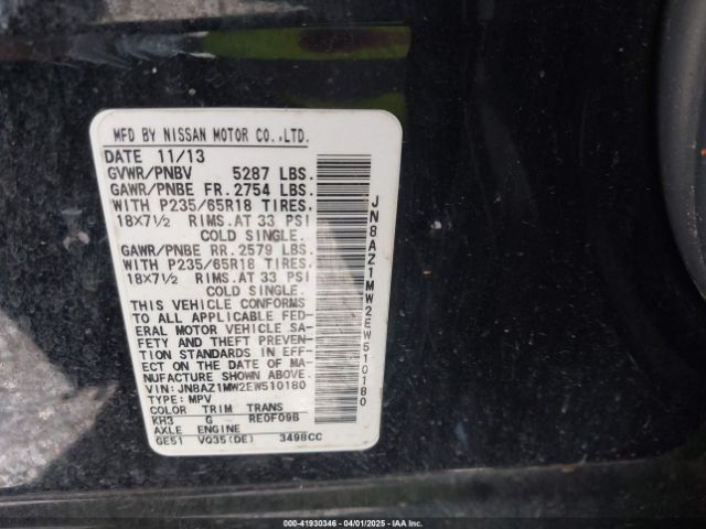 JN8AZ1MW2EW510180 Nissan MURANO SL