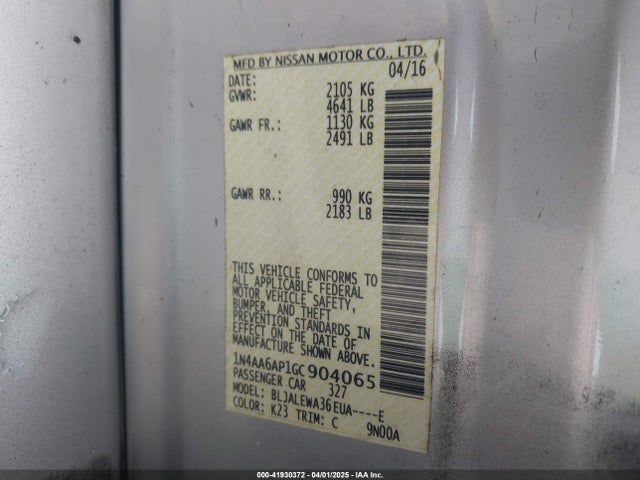 1N4AA6AP1GC904065 Nissan Maxima 3.5 Sl
