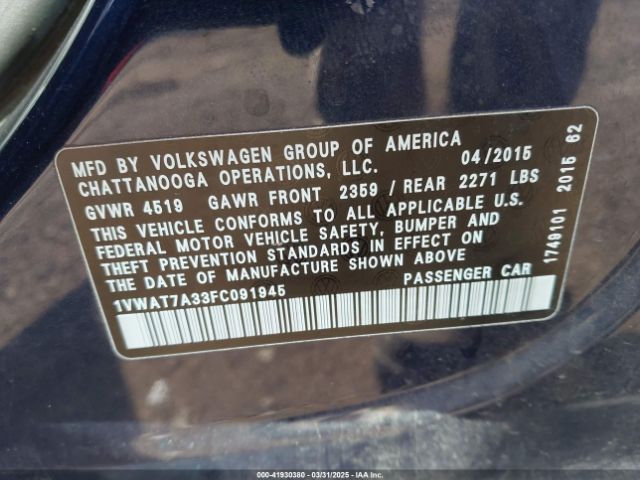 1VWAT7A33FC091945 Volkswagen Passat 1.8t Limited Edition