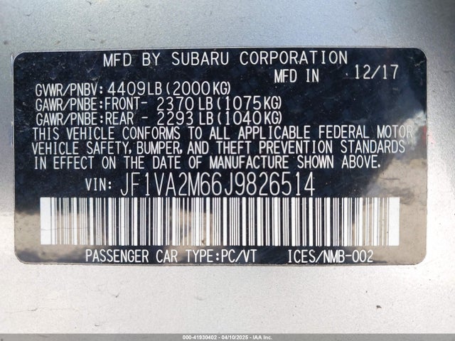 Subaru Wrx Sti 2018 JF1VA2M66J9826514 Image 9