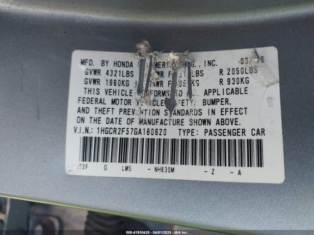 1HGCR2F57GA180620 Honda Accord Sport