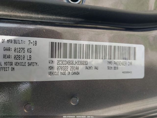 2C3CDXBG6JH336693 Dodge Charger Sxt Rwd