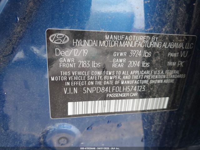 5NPD84LF0LH574123 Hyundai ELANTRA SEL