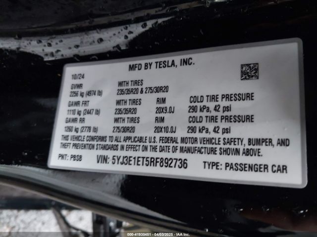 5YJ3E1ET5RF892736 Tesla Model 3 Performance All-wheel Drive