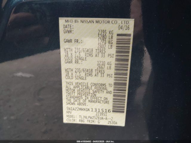 5N1AZ2MHXGN131516 Nissan MURANO S