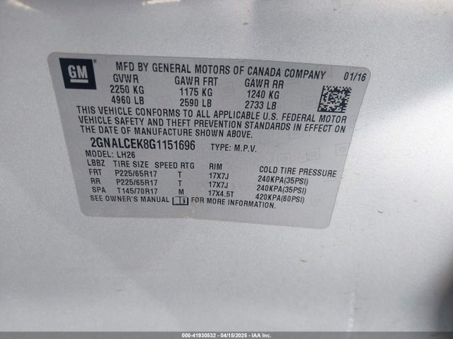 2GNALCEK8G1151696 Chevrolet EQUINOX LT
