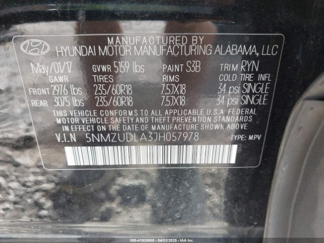 5NMZUDLA3JH057978 Hyundai Santa Fe Sport 2.0t