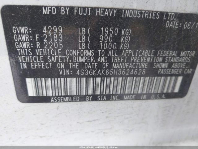 4S3GKAK65H3624628 Subaru Impreza 2.0i Sport