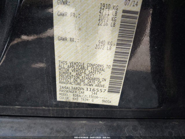 1N4AL3AP2FN316557 Nissan Altima 2.5/2.5 S/2.5 Sl/2.5 Sv