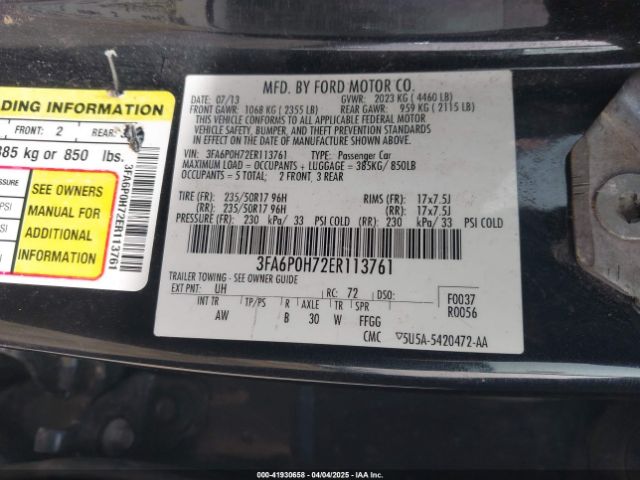 3FA6P0H72ER113761 Ford FUSION SE