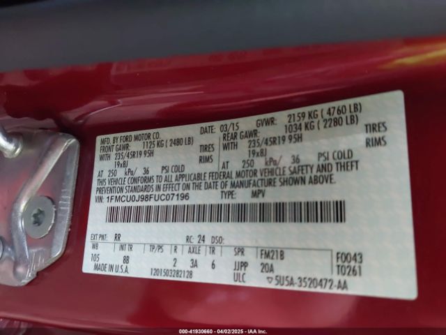 1FMCU0J98FUC07196 Ford Escape Titanium