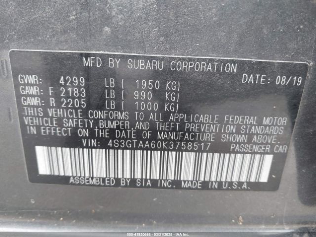 4S3GTAA60K3758517 Subaru Impreza 2.0i