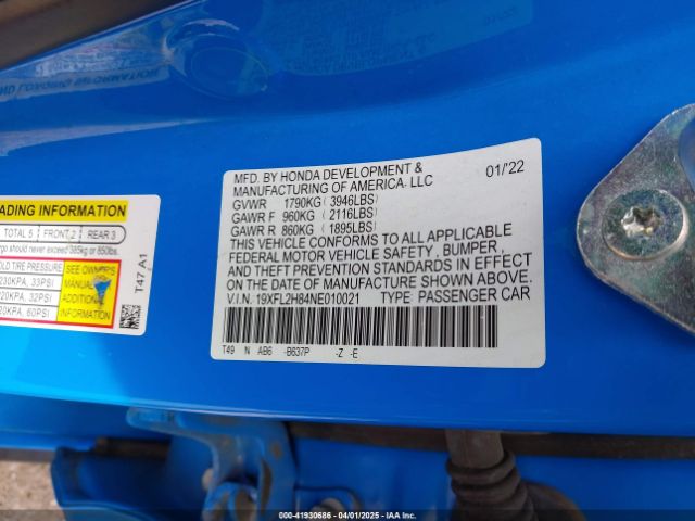 19XFL2H84NE010021 Honda Civic Sport