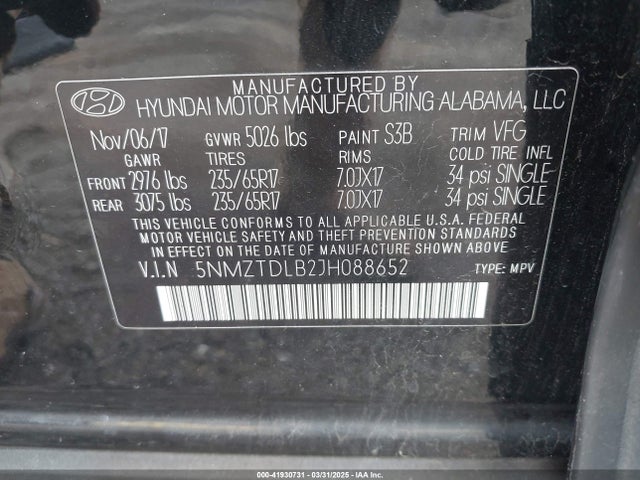 5NMZTDLB2JH088652 Hyundai Santa Fe Sport 2.4l