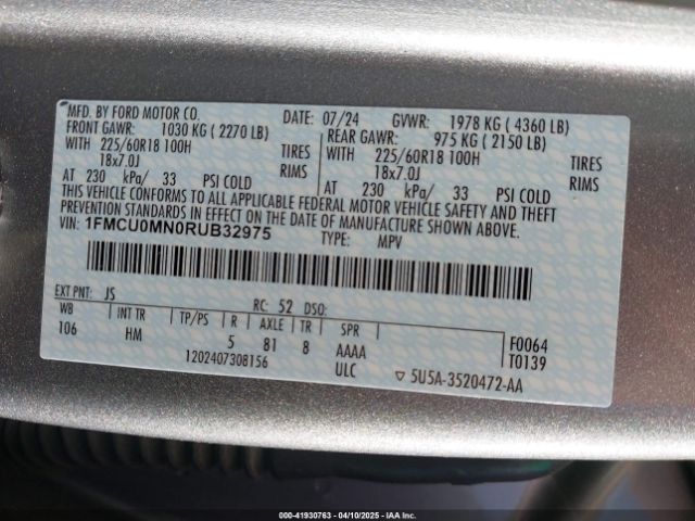 2024 FORD ESCAPE 1FMCU0MN0RUB32975 Photo 8
