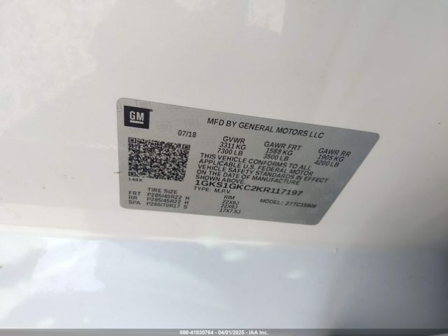 1GKS1GKC2KR117197 GMC Yukon Xl Slt