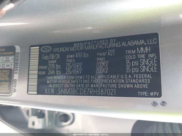 5NMJBCDE7RH387021 Hyundai TUCSON SEL