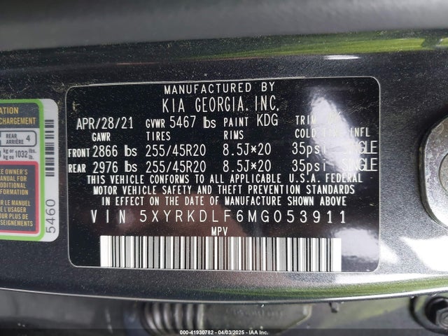5XYRKDLF6MG053911 KIA SORENTO SX