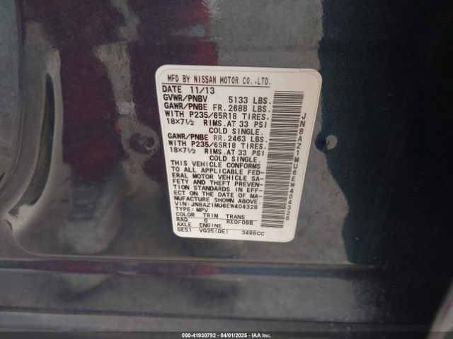 JN8AZ1MU6EW404328 Nissan MURANO SL