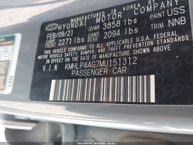 KMHLP4AG7MU151312 Hyundai Elantra Limited