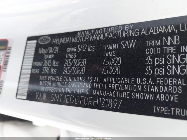 5NTJEDDF0RH121897 Hyundai Santa Cruz Limited