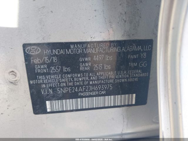 5NPE24AF2JH693975 Hyundai SONATA SE