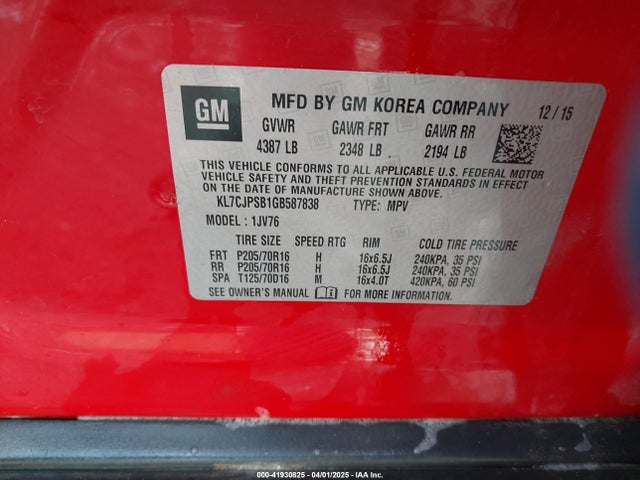 KL7CJPSB1GB587838 Chevrolet Trax Lt