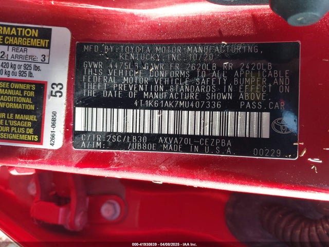 4T1K61AK7MU407336 Toyota CAMRY XSE