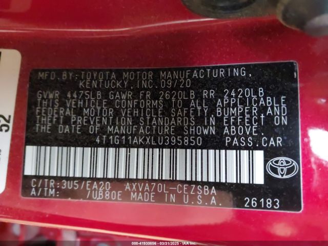 4T1G11AKXLU395850 Toyota CAMRY SE