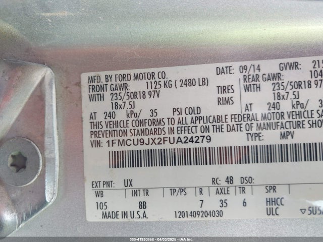 1FMCU9JX2FUA24279 Ford Escape Titanium