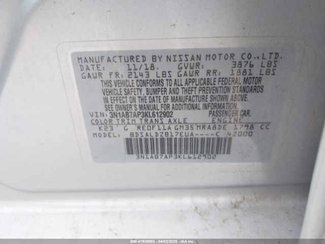3N1AB7AP3KL612902 Nissan SENTRA SV