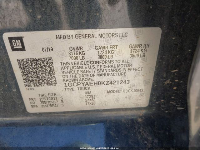 1GCPYAEH0KZ421243 Chevrolet Silverado 1500 Work Truck
