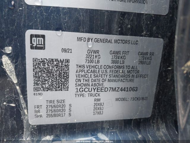 1GCUYEED7MZ441063 Chevrolet Silverado 1500 4wd  Short Bed Rst