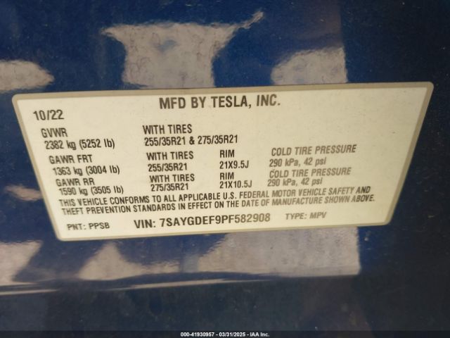 7SAYGDEF9PF582908 Tesla Model Y Performance Dual Motor All-wheel Drive