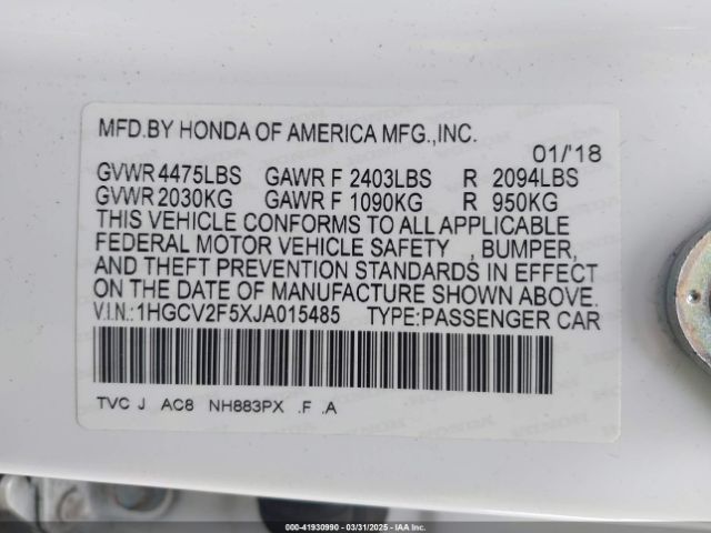 1HGCV2F5XJA015485 Honda Accord Ex-l 2.0t