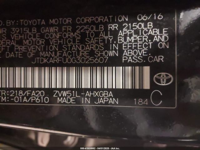 JTDKARFU0G3025607 Toyota Prius Three