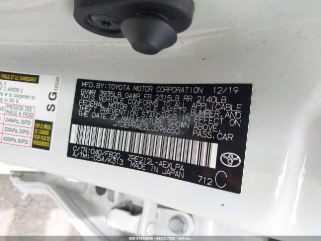 JTDEPRAE2LJ096650 Toyota COROLLA LE