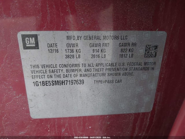 1G1BE5SM9H7197639 Chevrolet Cruze Lt Auto