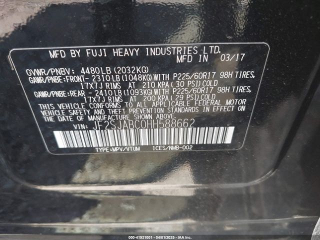 JF2SJABC0HH588662 Subaru Forester 2.5i
