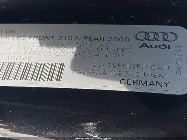 2007 AUDI S8 WAUPN44E87N010864 Photo 8