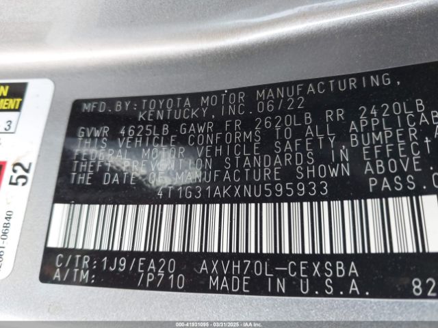 4T1G31AKXNU595933 Toyota Camry Se Hybrid